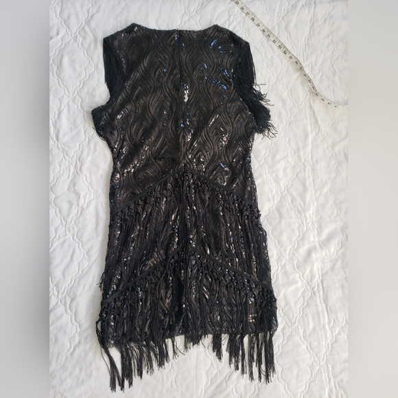 Gatsby Flapper Dress 1920s Inspired Black Fringe W/ Shimmer Sequin, Vintage Glam - Picture 7 of 12
